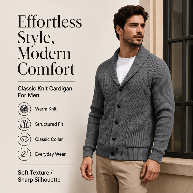 🧶 Men's Casual Shawl-Collar Cardigan — Classic Fit and Soft Knit ✨
