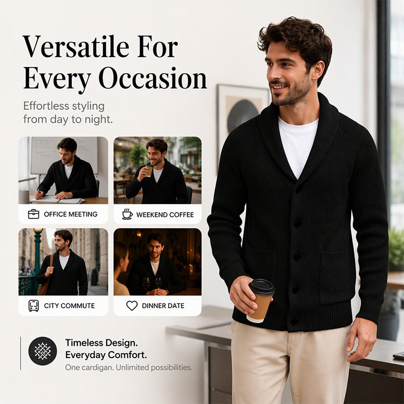 🧶 Men's Casual Shawl-Collar Cardigan — Classic Fit and Soft Knit ✨