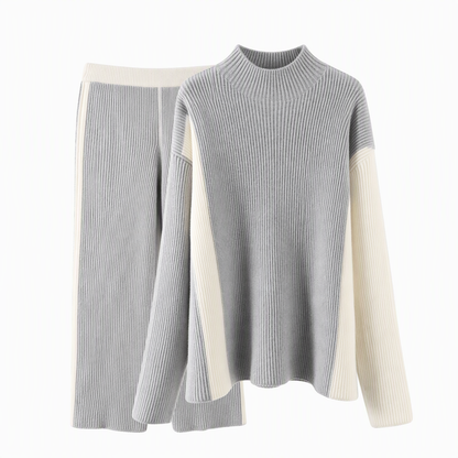 💖 Women's Autumn Winter Color Block Knit 2-Piece Set Thickened Pullover Sweater and Skirt