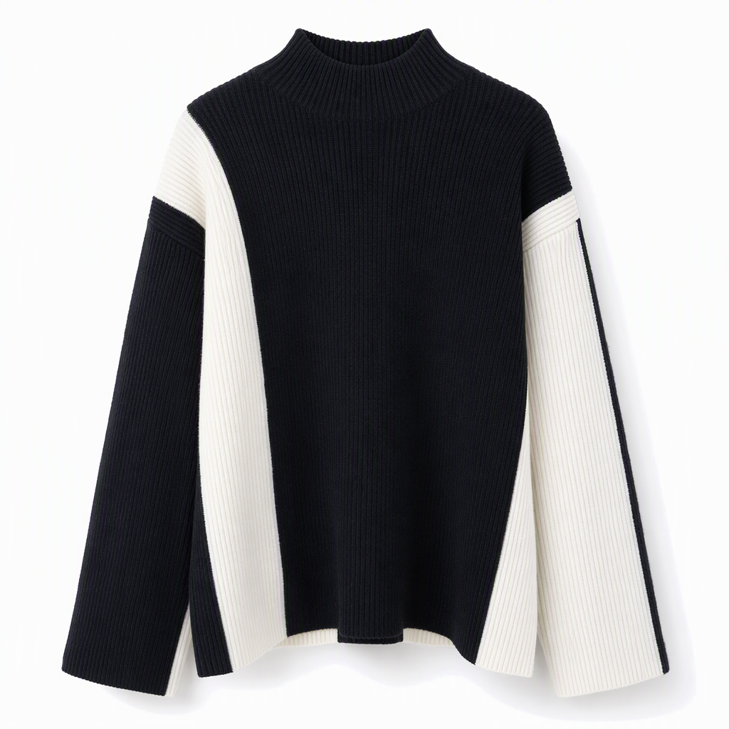 💖 Women's Autumn Winter Color Block Knit 2-Piece Set Thickened Pullover Sweater and Skirt