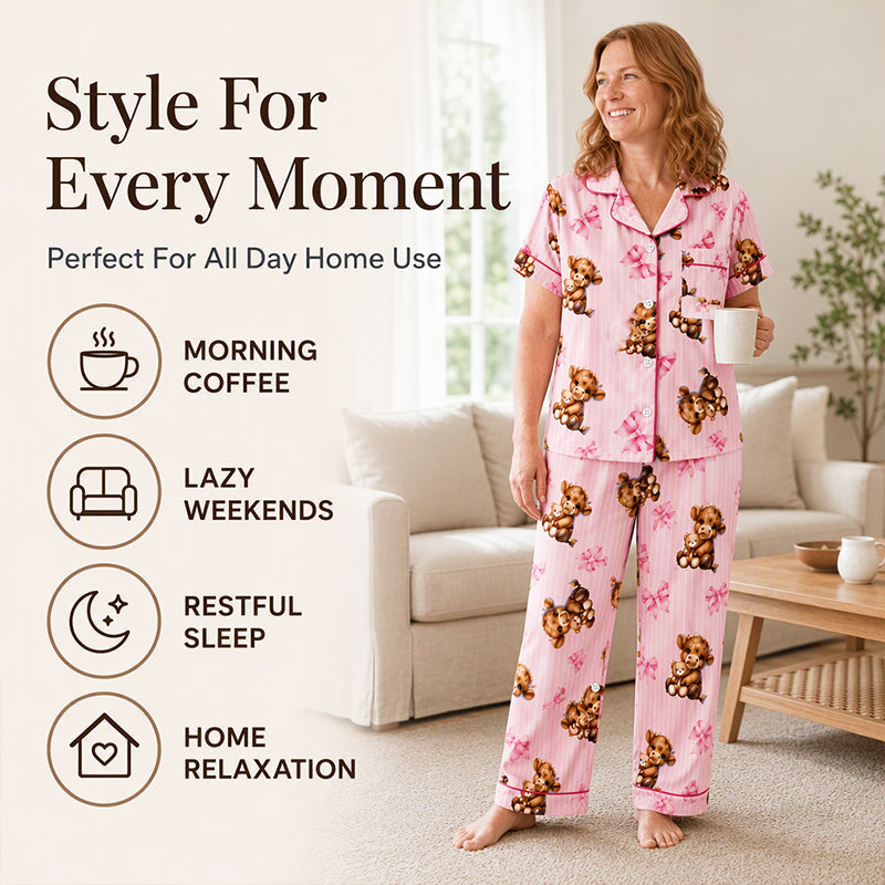 🐮Cute Highland Cow Print, 3-Piece Fun Pajama Set – Cozy Lounge & Sleepwear ✨
