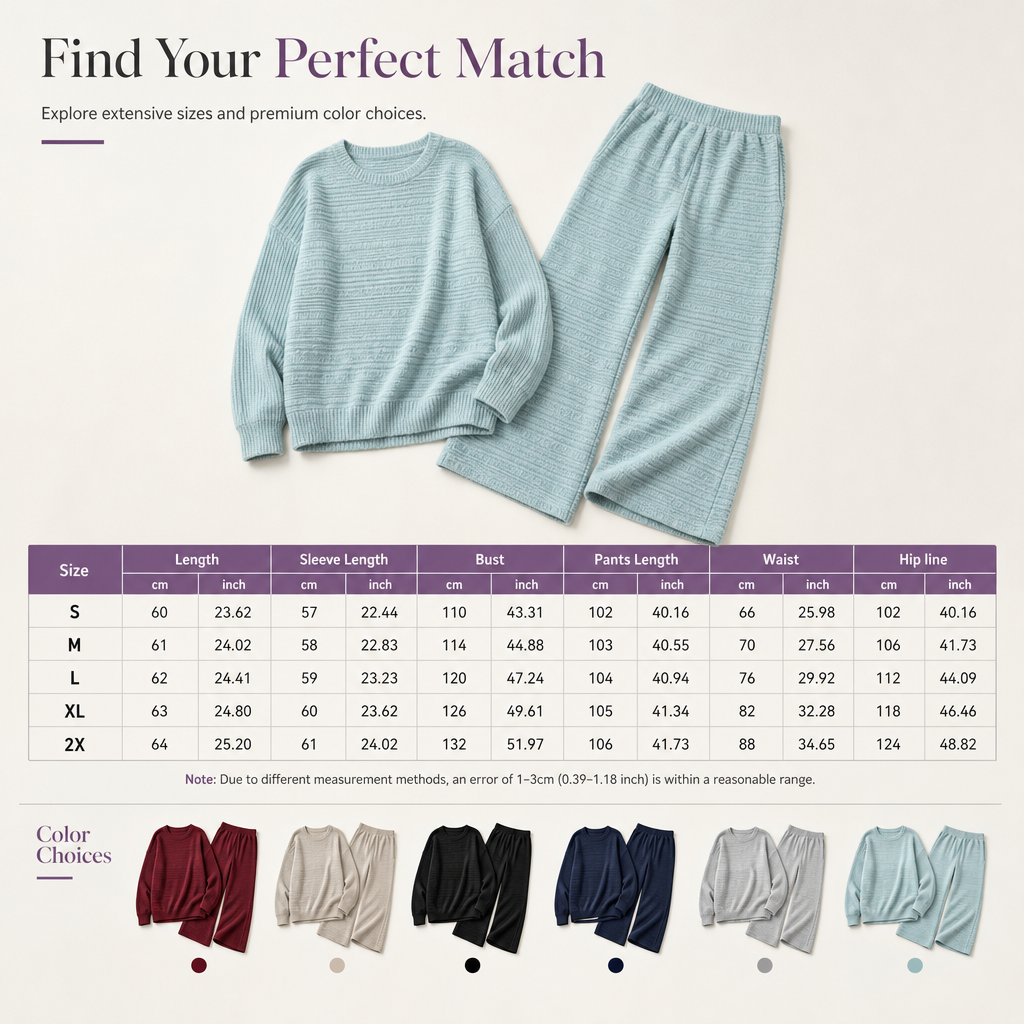✨Women's Autumn Winter Ribbed Knit Two Piece Set Casual Long Sleeve Top and Wide Leg Pants