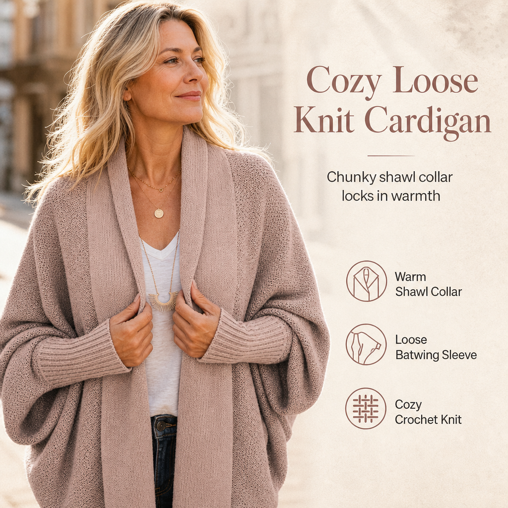 💖 Women's Loose Batwing Sleeve Knit Cardigan Open Front Shawl for Autumn and Winter