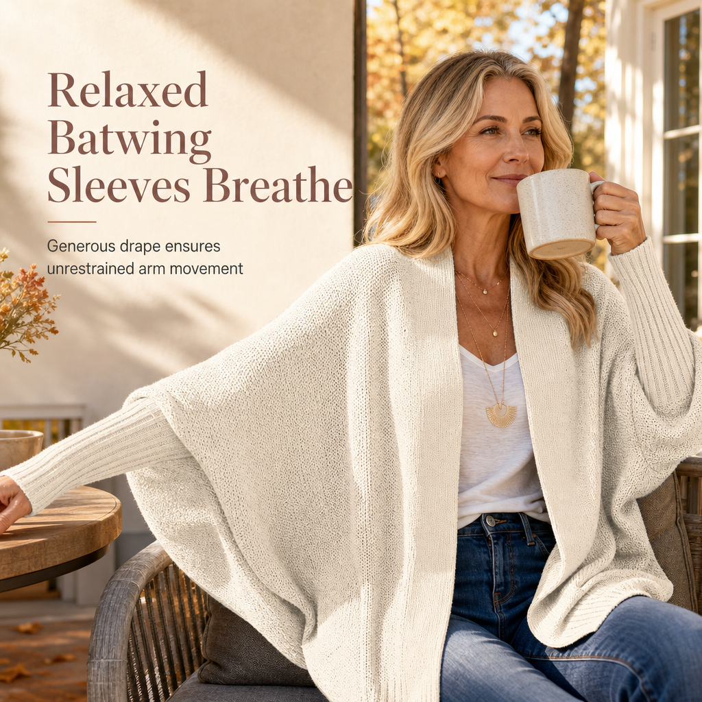 💖 Women's Loose Batwing Sleeve Knit Cardigan Open Front Shawl for Autumn and Winter