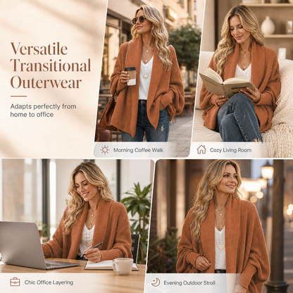 💖 Women's Loose Batwing Sleeve Knit Cardigan Open Front Shawl for Autumn and Winter