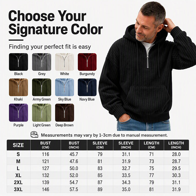 Men's Casual Half-Zip Corduroy Hoodie