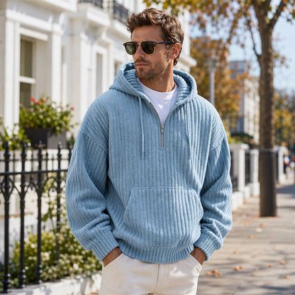 Men's Casual Half-Zip Corduroy Hoodie