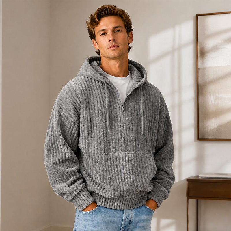 Men's Casual Half-Zip Corduroy Hoodie
