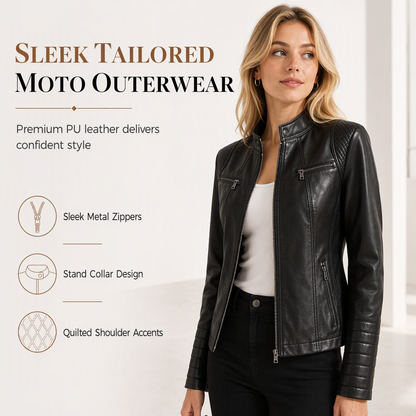 ✨Women's Faux Leather Biker Lightweight Short Motorcycle Coat for Spring and Autumn