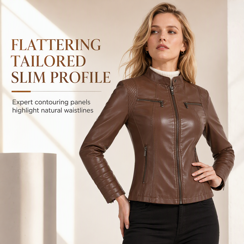 ✨Women's Faux Leather Biker Lightweight Short Motorcycle Coat for Spring and Autumn