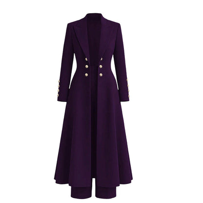💖✨Women's Elegant Autumn 2 Piece Outfit Set with Retro Long Sleeve Coat and Simple Trousers