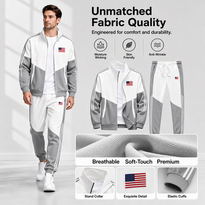 🔥Men's Colorblock Zip-Up Jacket & Drawstring Pants Set