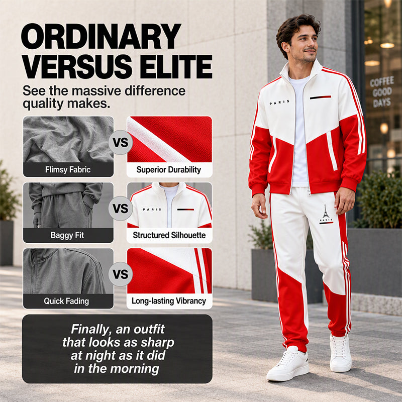 🔥Men's Colorblock Zip-Up Jacket & Drawstring Pants Set
