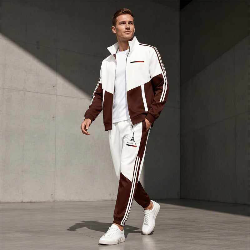 🔥Men's Colorblock Zip-Up Jacket & Drawstring Pants Set