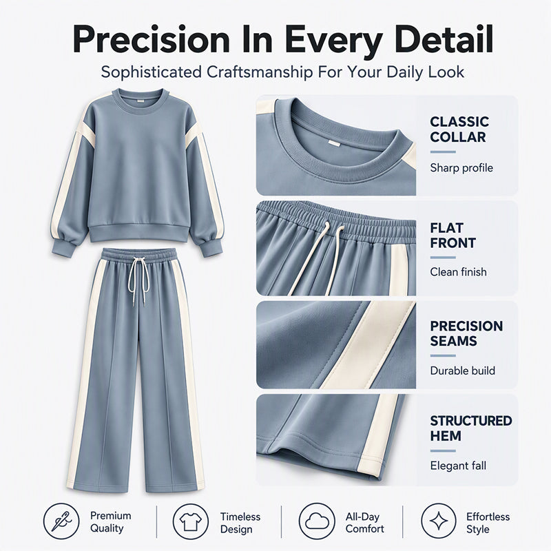 🌸Women's Round-Neck Sweatshirt and Wide-Leg Pants Set