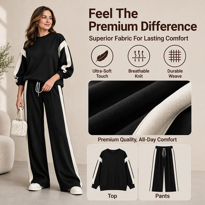 🌸Women's Round-Neck Sweatshirt and Wide-Leg Pants Set