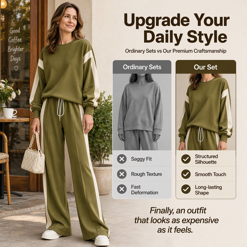 🌸Women's Round-Neck Sweatshirt and Wide-Leg Pants Set