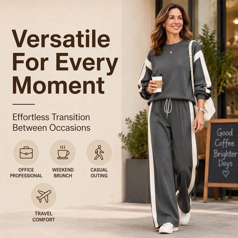 🌸Women's Round-Neck Sweatshirt and Wide-Leg Pants Set