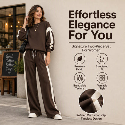 🌸Women's Round-Neck Sweatshirt and Wide-Leg Pants Set