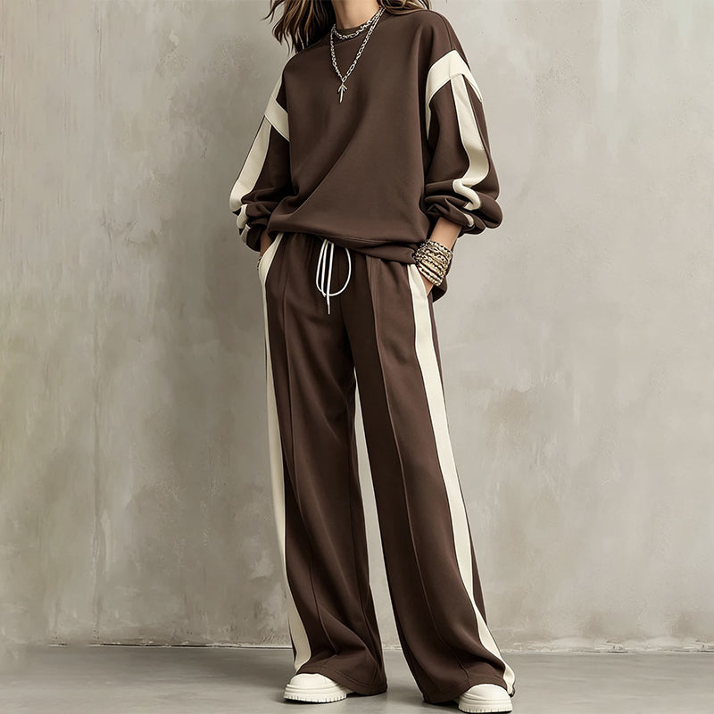 🌸Women's Round-Neck Sweatshirt and Wide-Leg Pants Set