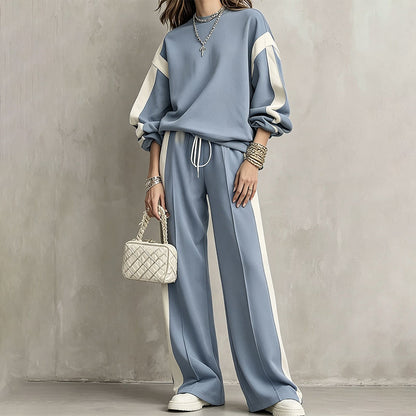 🌸Women's Round-Neck Sweatshirt and Wide-Leg Pants Set