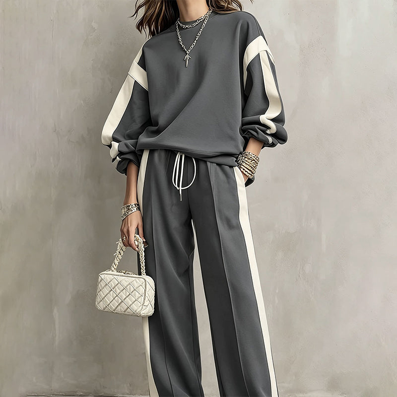 🌸Women's Round-Neck Sweatshirt and Wide-Leg Pants Set