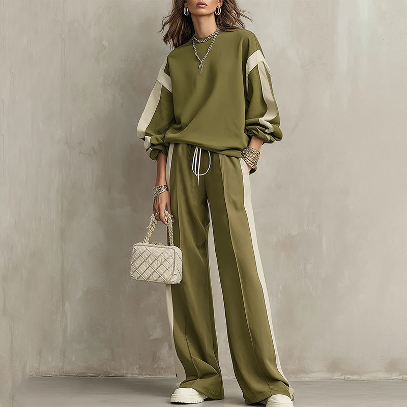 🌸Women's Round-Neck Sweatshirt and Wide-Leg Pants Set