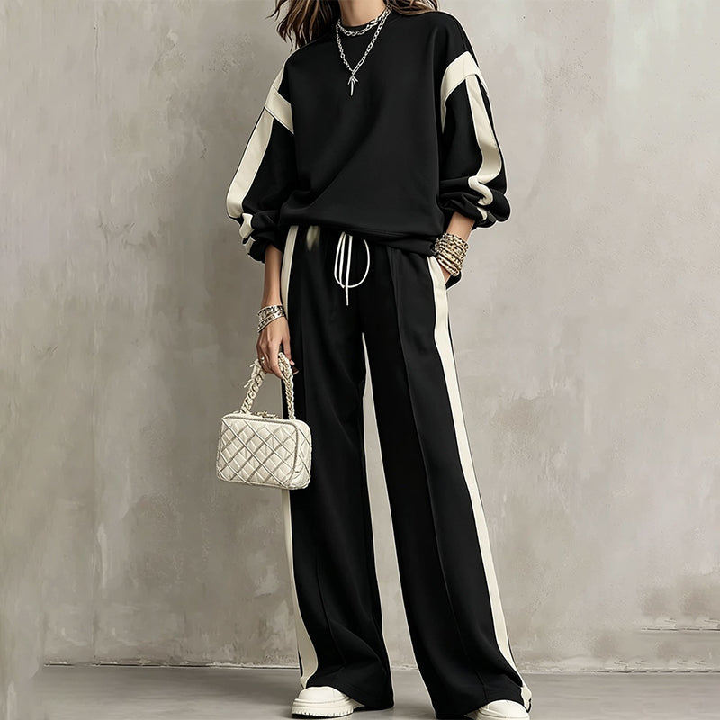 🌸Women's Round-Neck Sweatshirt and Wide-Leg Pants Set