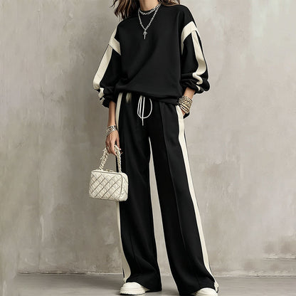 🌸Women's Round-Neck Sweatshirt and Wide-Leg Pants Set