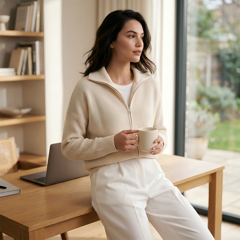 🔥Women's Ribbed Knit Zip-Up Cardigan