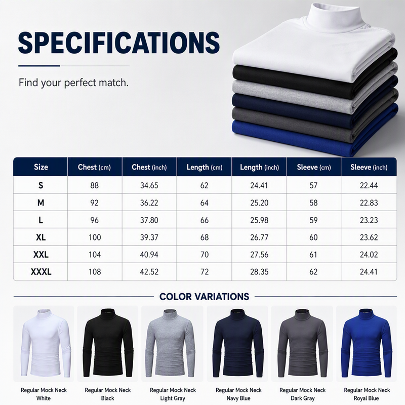 Men's Ultra-Soft, Stretchy, Slim-Fit Long-Sleeve T-Shirt with a High Neck