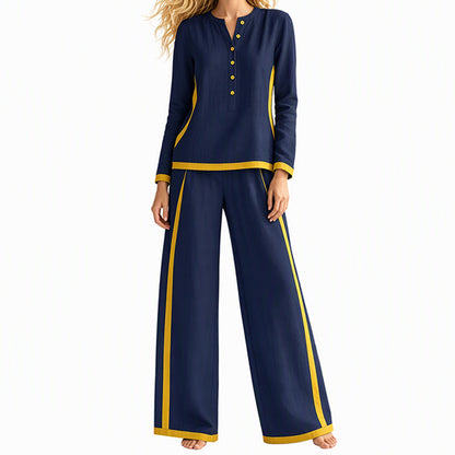 🔥Women's Colorblock Long Sleeve Top & Wide-Leg Pants Set✨