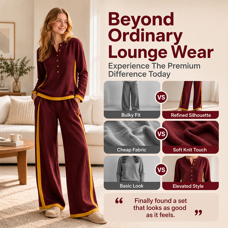 🔥Women's Colorblock Long Sleeve Top & Wide-Leg Pants Set✨