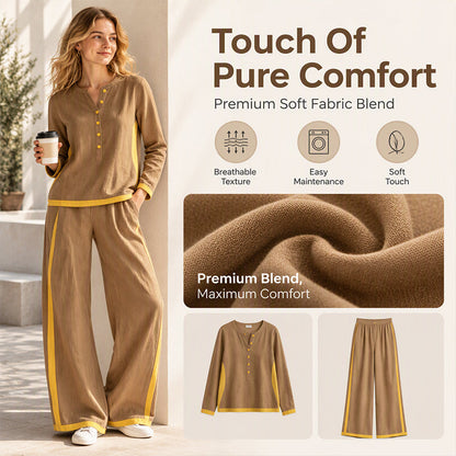 🔥Women's Colorblock Long Sleeve Top & Wide-Leg Pants Set✨