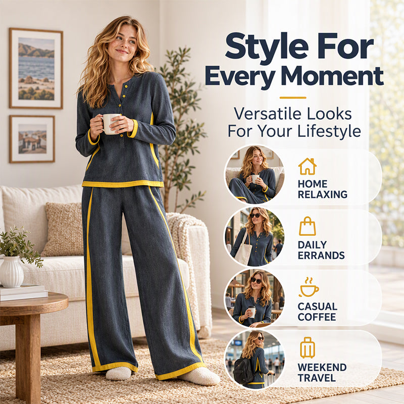 🔥Women's Colorblock Long Sleeve Top & Wide-Leg Pants Set✨