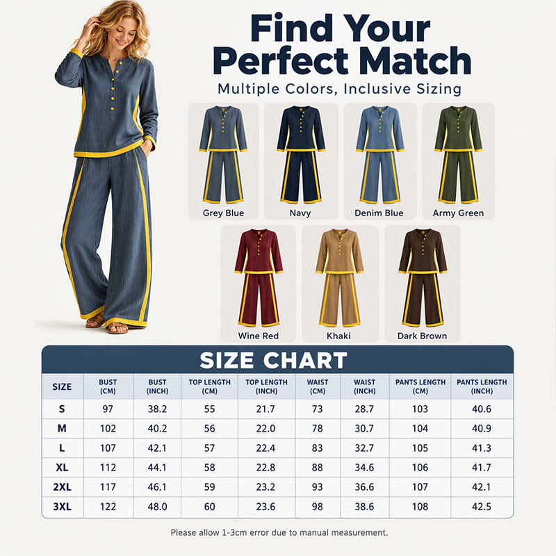 🔥Women's Colorblock Long Sleeve Top & Wide-Leg Pants Set✨