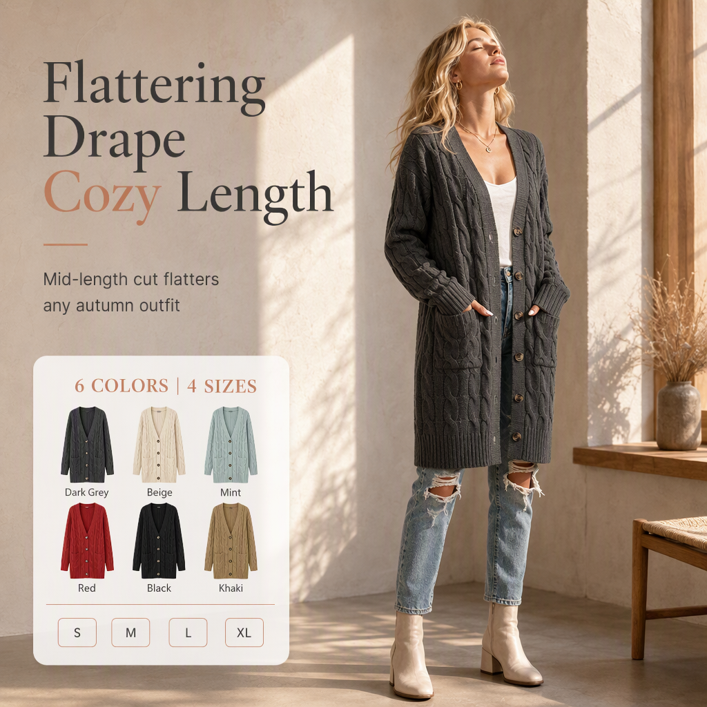 ✨Women's Long Single-Breasted Knit Cardigan