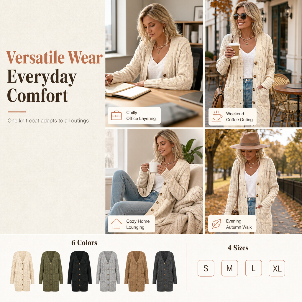 ✨Women's Long Single-Breasted Knit Cardigan