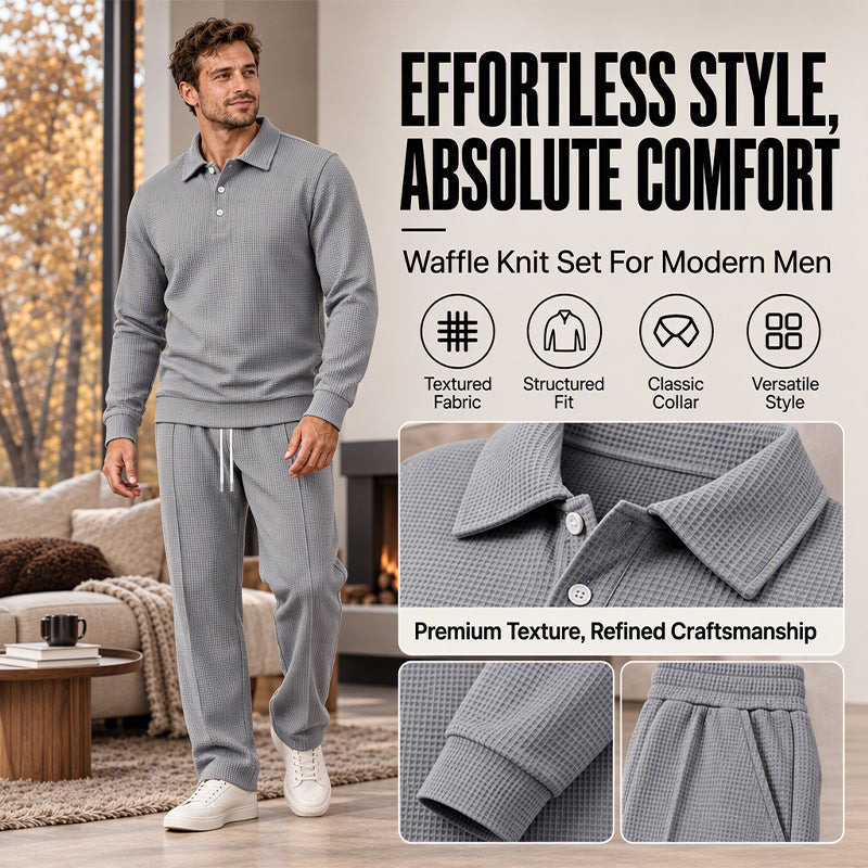 Men's Casual Waffle Knit Top and Pants Set