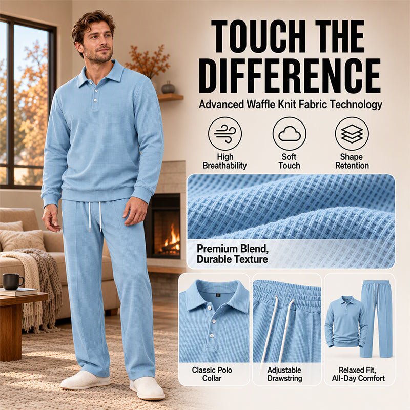 Men's Casual Waffle Knit Top and Pants Set