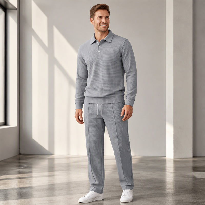 Men's Casual Waffle Knit Top and Pants Set