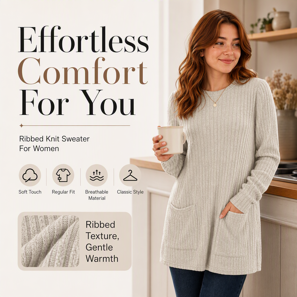 🔥Women's Cozy Mid-Length Ribbed Knit Top
