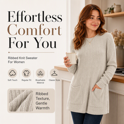 🔥Women's Cozy Mid-Length Ribbed Knit Top