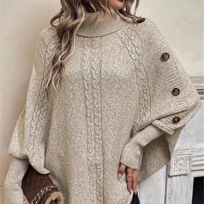 💖Women's Elegant High-Neck Asymmetrical Hem Cape Sweater