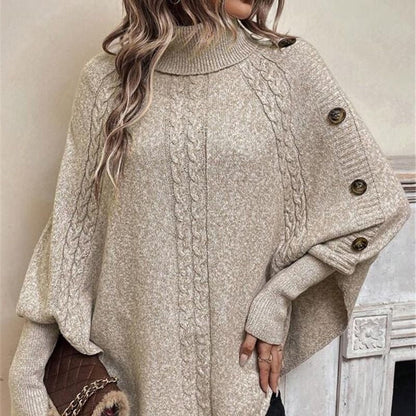 💖Women's Elegant High-Neck Asymmetrical Hem Cape Sweater