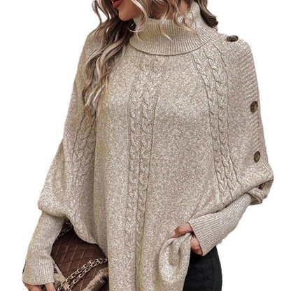 💖Women's Elegant High-Neck Asymmetrical Hem Cape Sweater