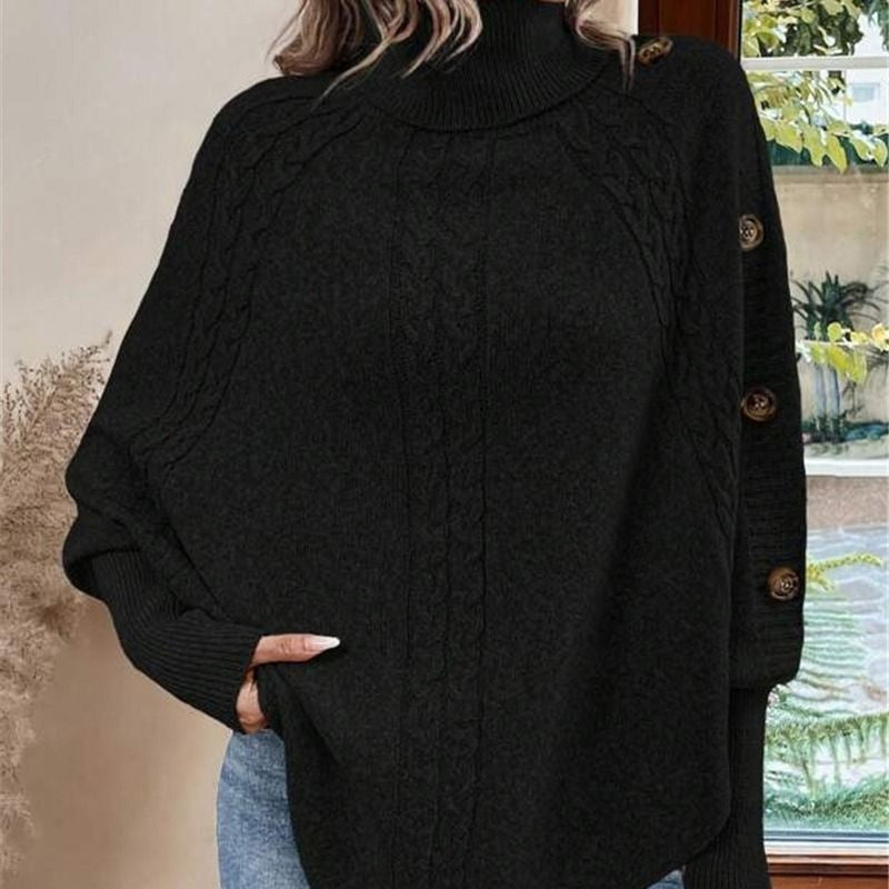 💖Women's Elegant High-Neck Asymmetrical Hem Cape Sweater