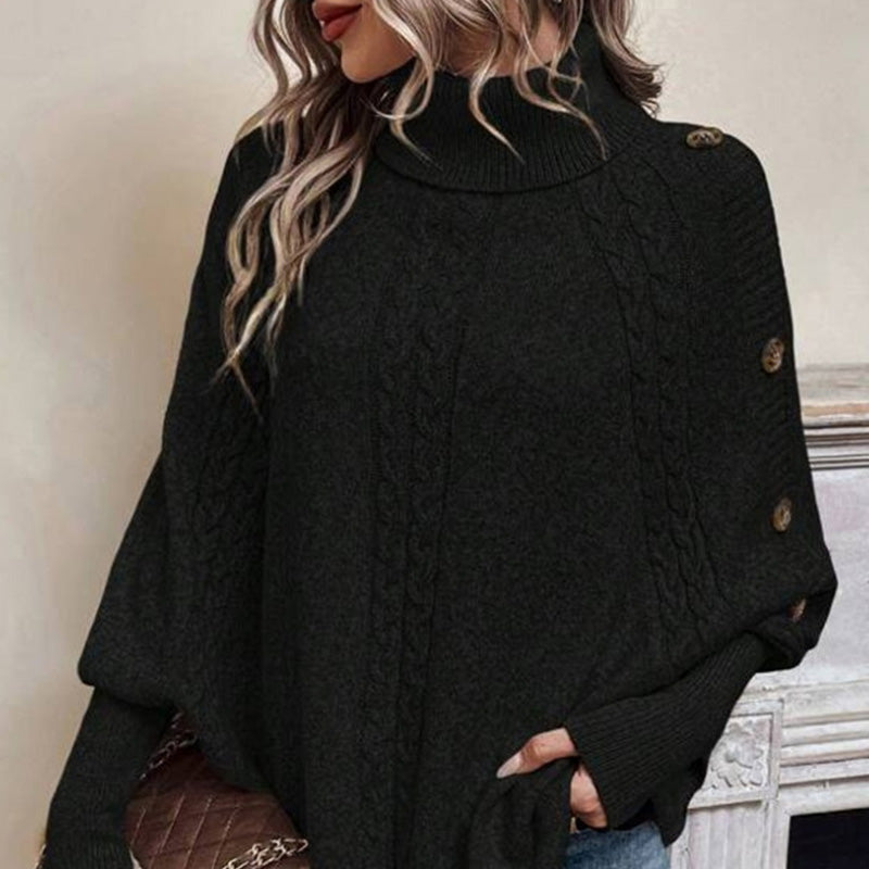 💖Women's Elegant High-Neck Asymmetrical Hem Cape Sweater