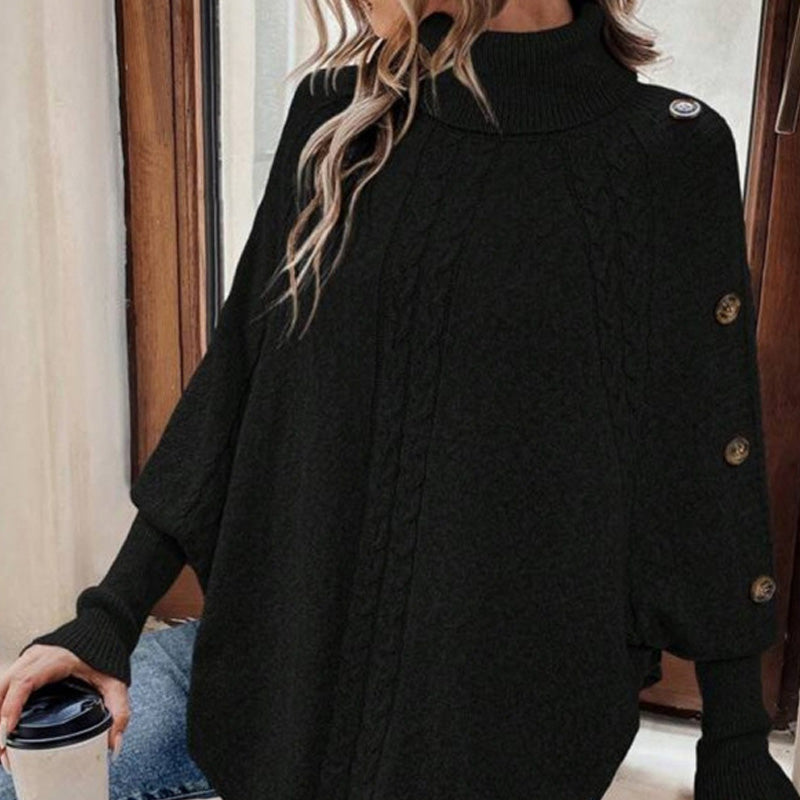 💖Women's Elegant High-Neck Asymmetrical Hem Cape Sweater