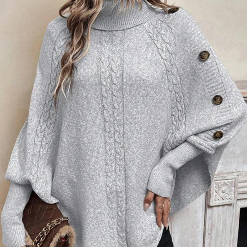 💖Women's Elegant High-Neck Asymmetrical Hem Cape Sweater